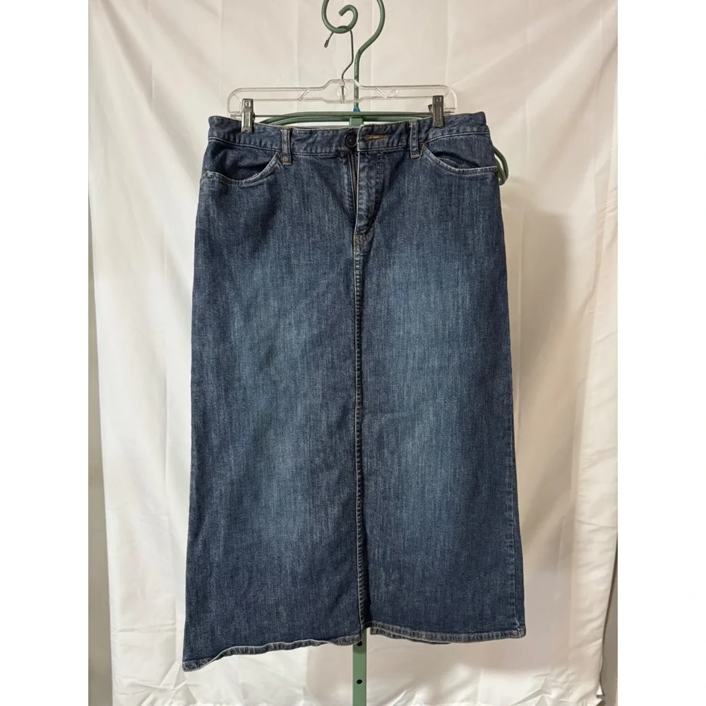 Vintage Eddie Bauer Long Denim Skirt Womens 12 Blue Jean Midi Y2K k